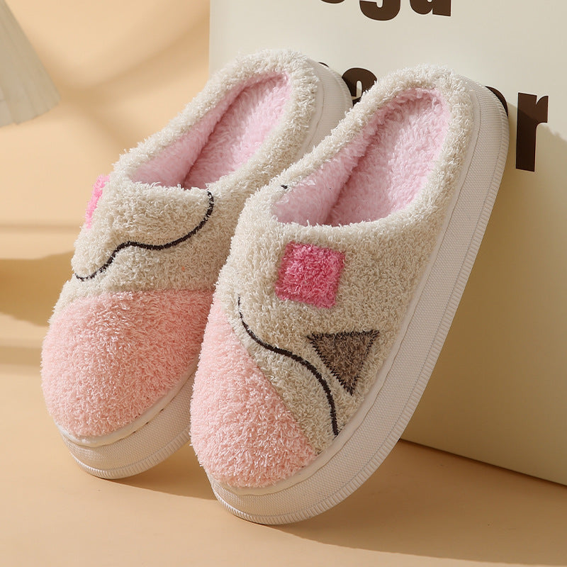 Autumn And Winter New Patchwork Cotton Slippers Female Home Non-slip Home Warm