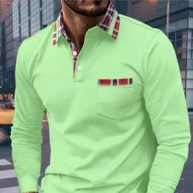 Autumn Button Pocket Men's Long Sleeve Polo Shirt