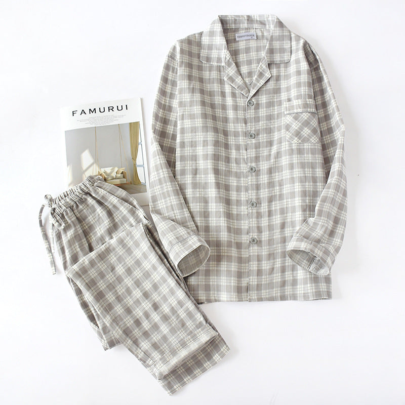 Cotton gauze plaid pajamas set