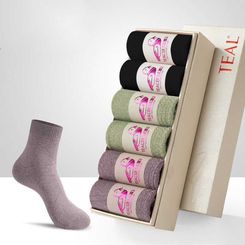 Pure Cotton Handmade Boneless Suture Antibacterial Deodorant Four Seasons Mid-calf Length Women's Socks