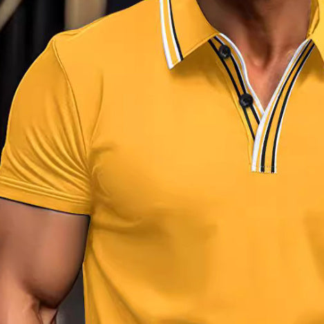 Men's Neckline Striped Casual Polo Collar Button All-match Polo Shirt Short Sleeve