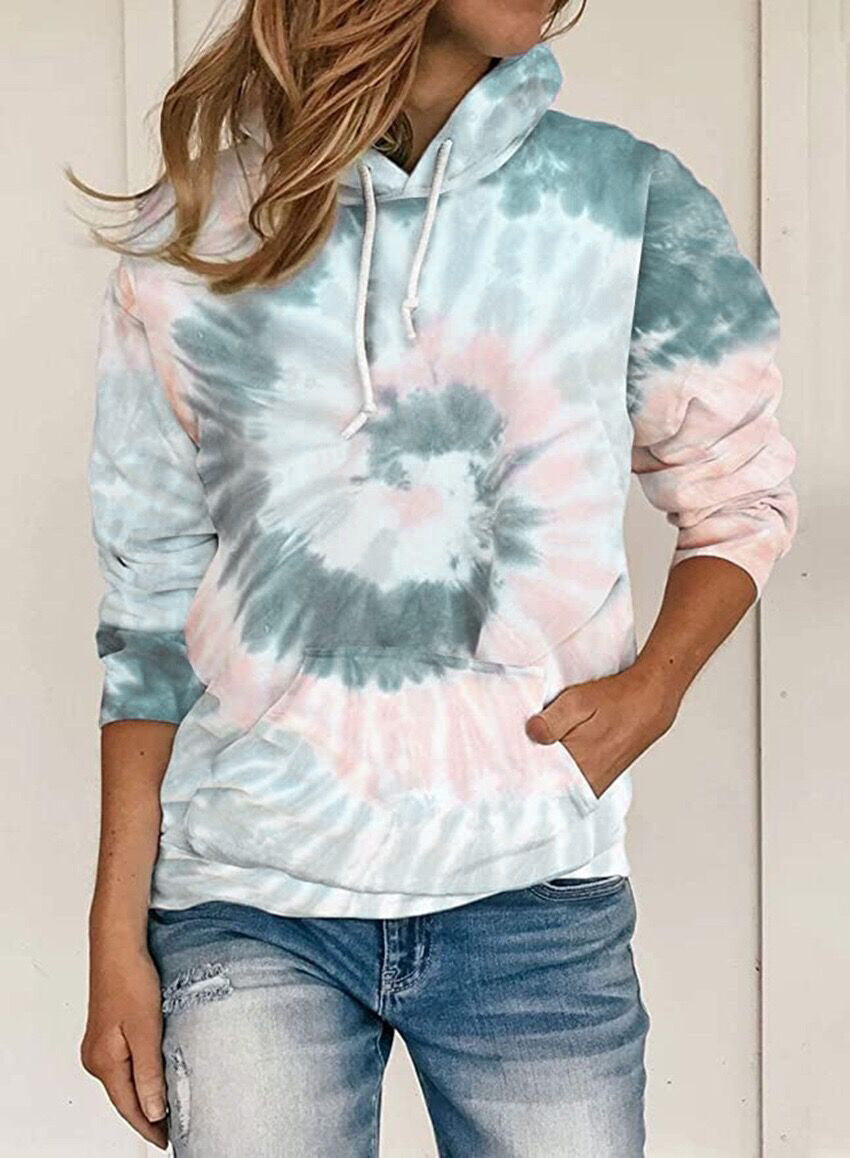 Tie-dye printed hooded long-sleeved sweatshirt