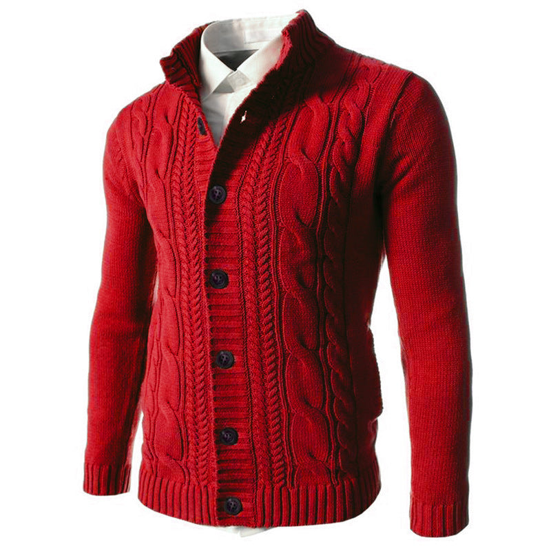 Men's Stand Collar Sweater Knit Button Cardigan Tops Men's Clothing