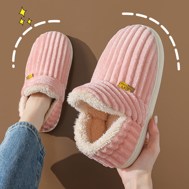 Autumn And Winter Cotton Slippers Female Couple Bag Heel Warm Non-slip Indoor