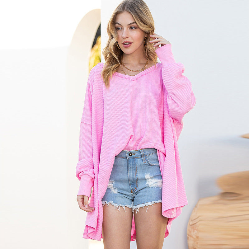 Solid Color Exposed European And American Loose Long-sleeved Sweater