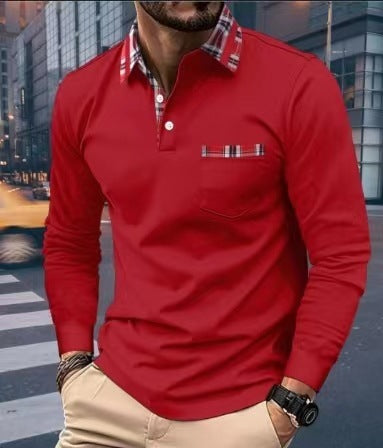 Autumn Button Pocket Men's Long Sleeve Polo Shirt