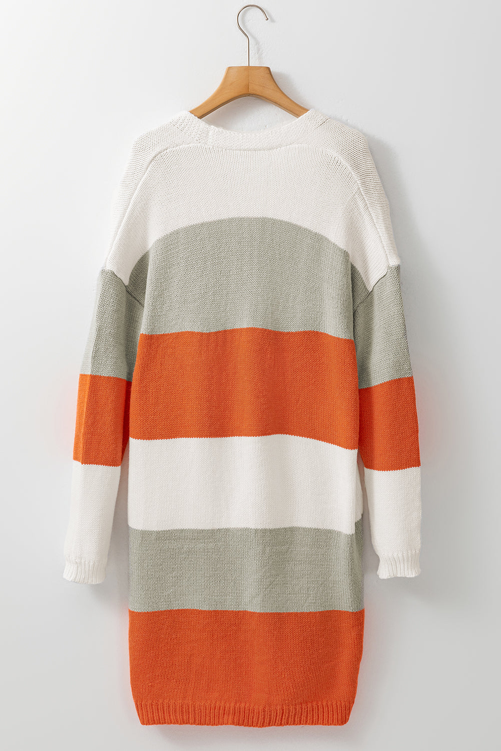 Orange Striped Color Block Drop Shoulder Midi Cardigan