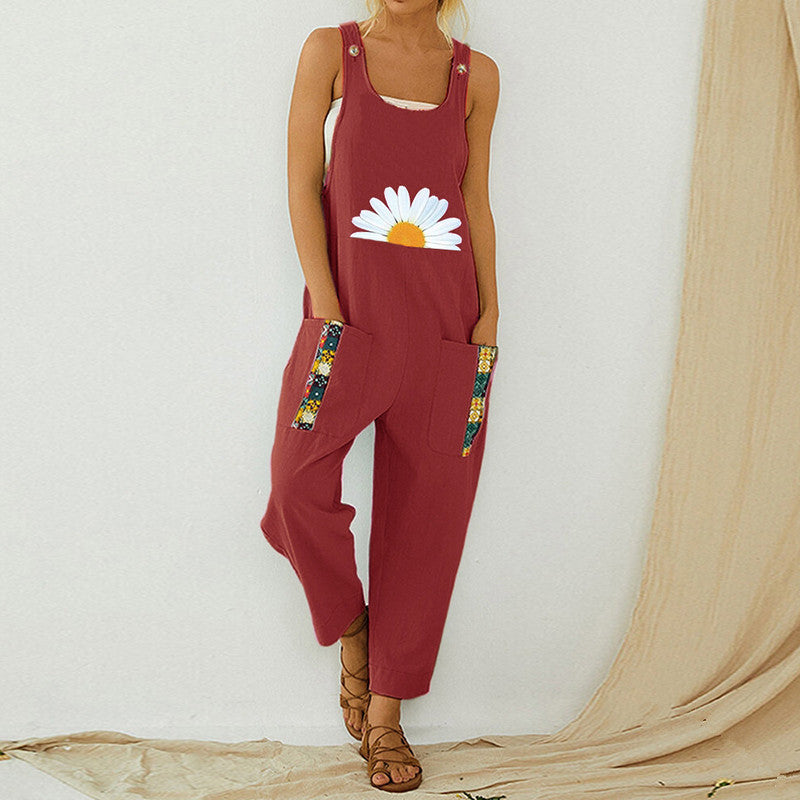 Women's Fashion Print Patchwork Jumpsuit