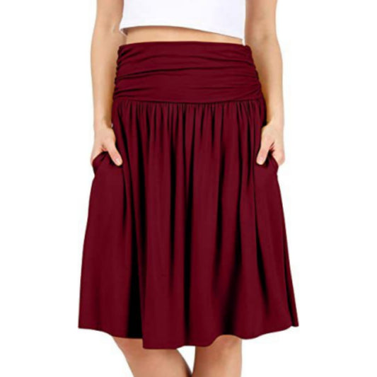 European And American Women's Clothing Pleated Elegant Midi Skirt