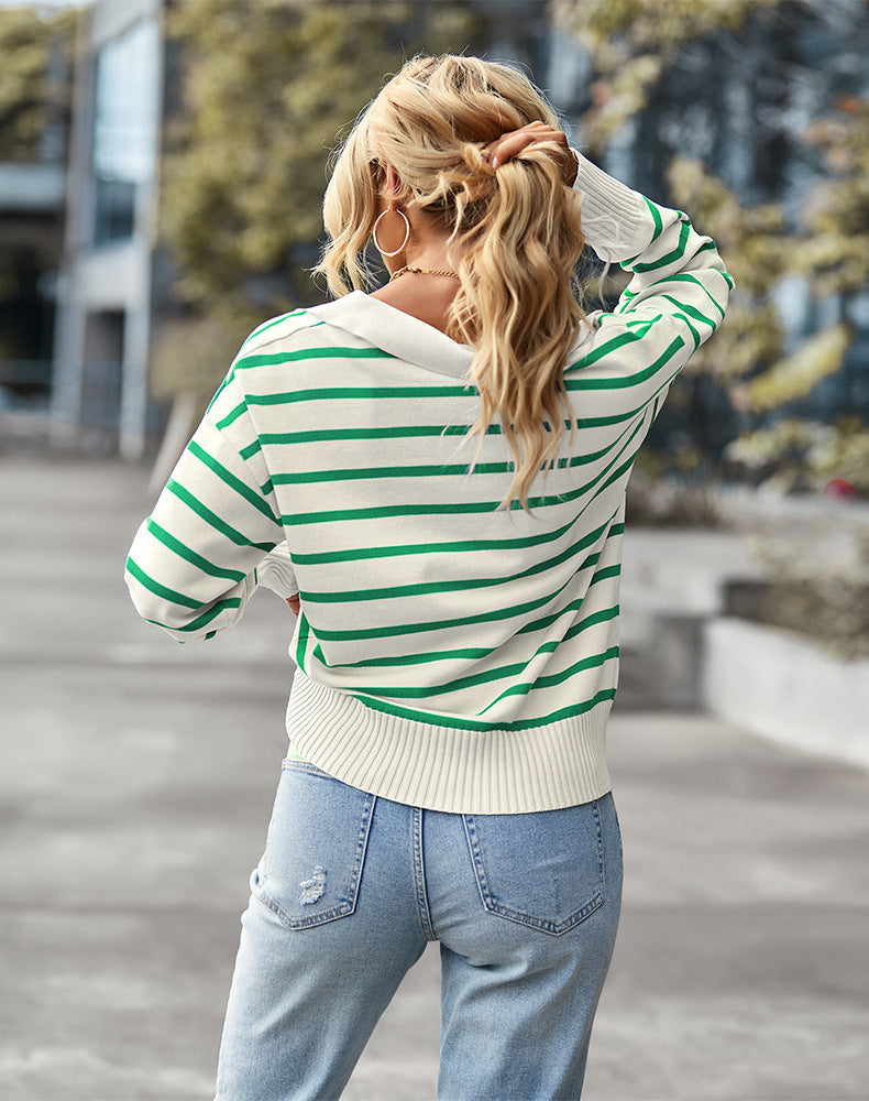 Striped Sweater Soft Comfortable Thermal Top Casual