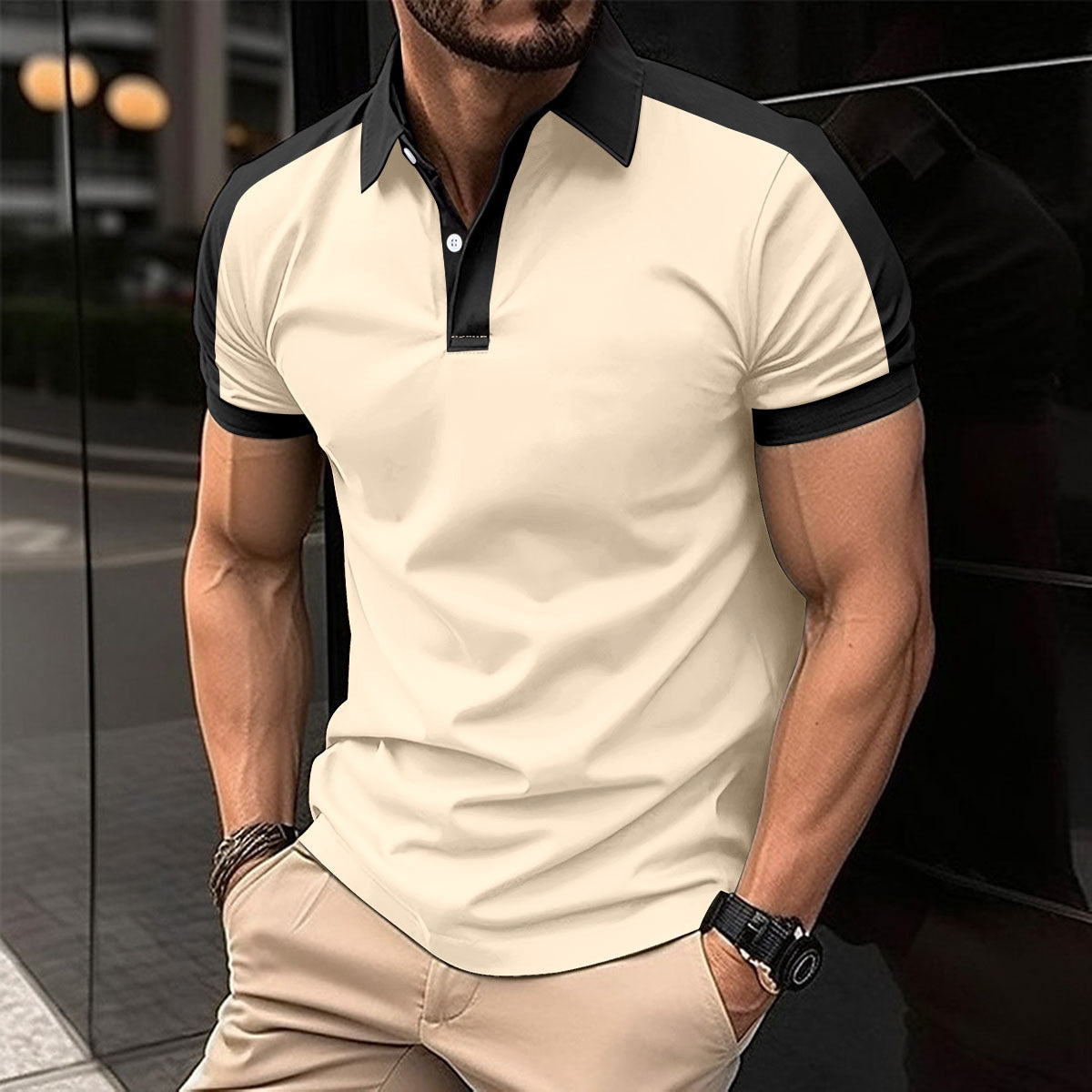 Men's Business Casual Raglan Short-sleeved Polo Shirt