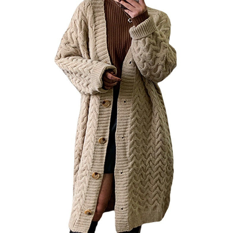 Loose Casual Mid Length Solid Color Sweater Cardigan