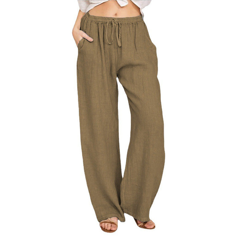 Soft Casual Drawstring Tie Trousers Summer Elastic Waist Loose Jogger Pants With Pockets