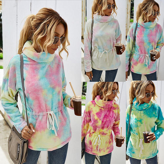 Autumn and winter high neck tie-dye sweater