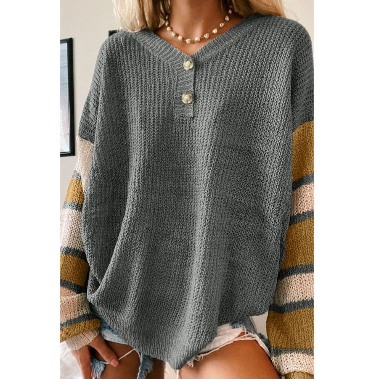 Casual V-neck Pullover Loose Long-sleeved Sweater