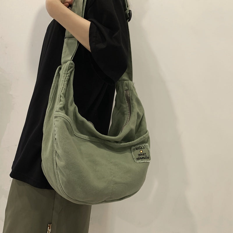 Minority All-match Shoulder Large Capacity Washed Canvas Bag