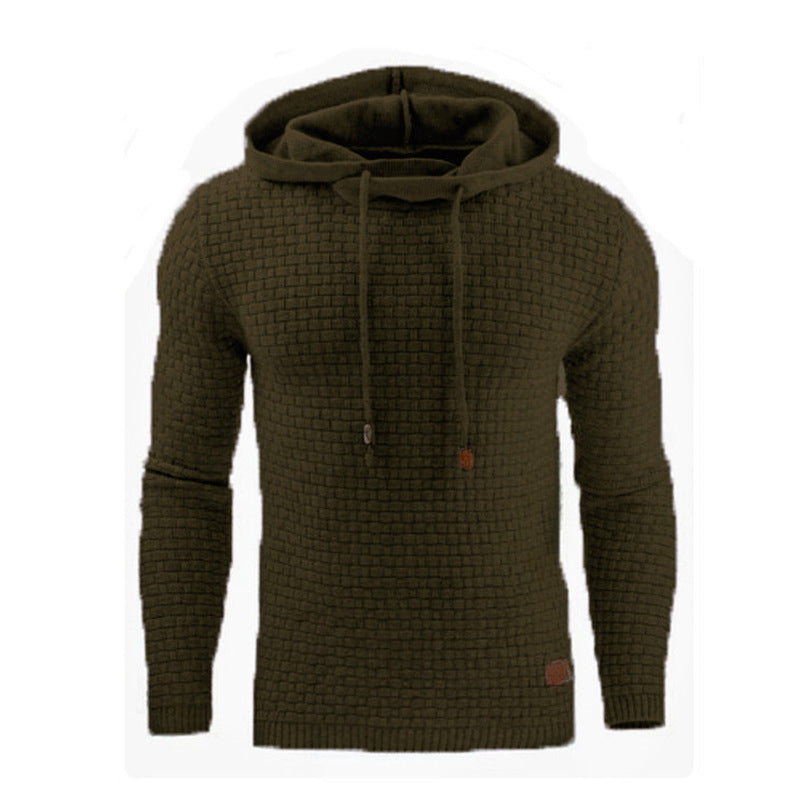 Men's Jacquard Sweater Long-sleeved Hoodie Warm Color Hooded Sweatshirt Jacket