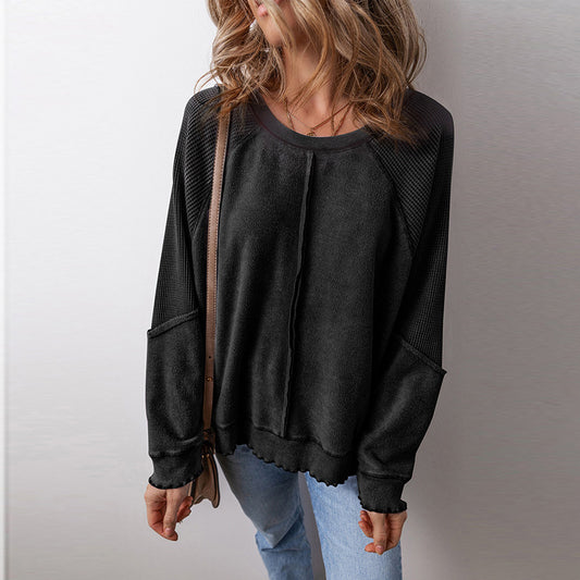 Women's Simple All-match Off-shoulder Casual Loose Round Neck Sweater