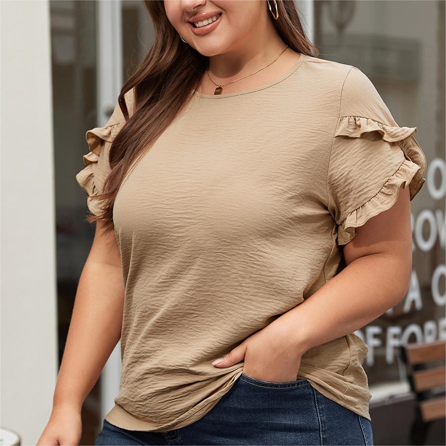 Loose Fitting Women's Ruffled Short Sleeved T-shirt