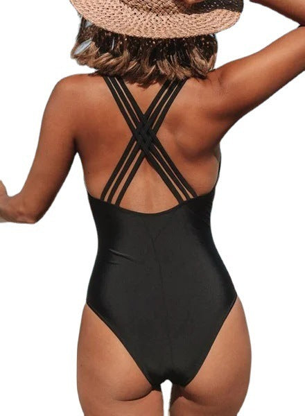 Printed Sexy V-neck Cross Back Sleeveless One-piece Swimsuit