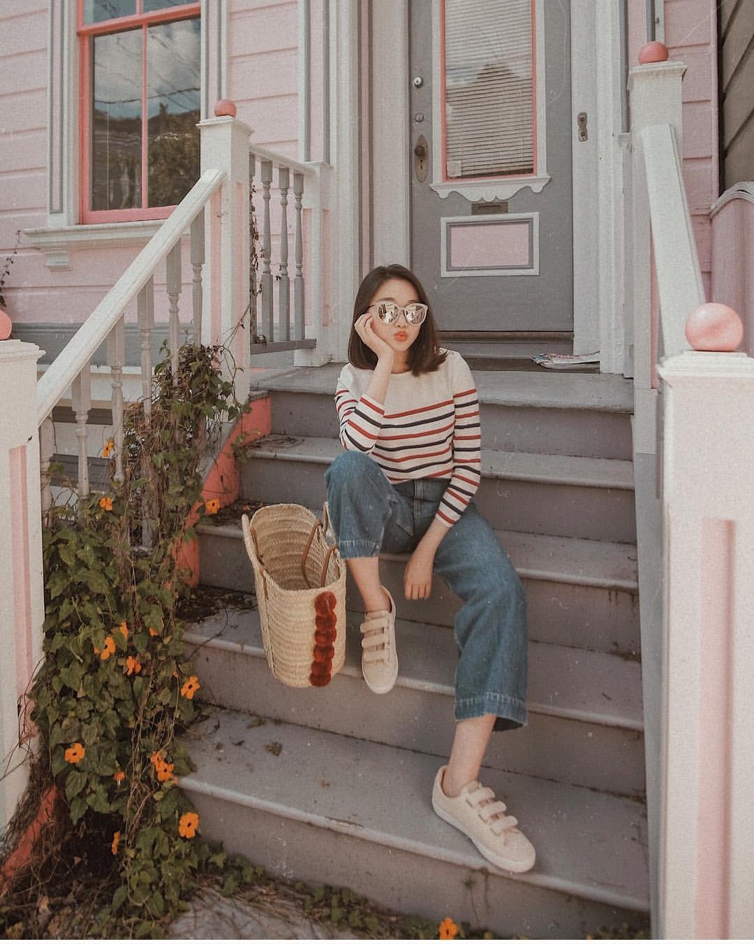 Red, White and Blue Striped Long Sleeve T-Shirt