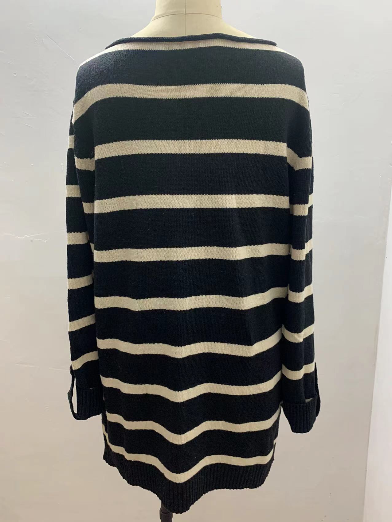 Sweater Contrast Stripe Pullover Crewneck Sweater