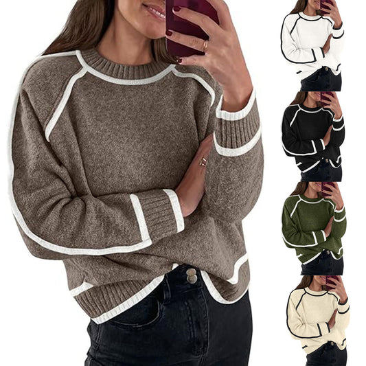 Women's Sweater Round Neck Multicolor Pullover Knitting