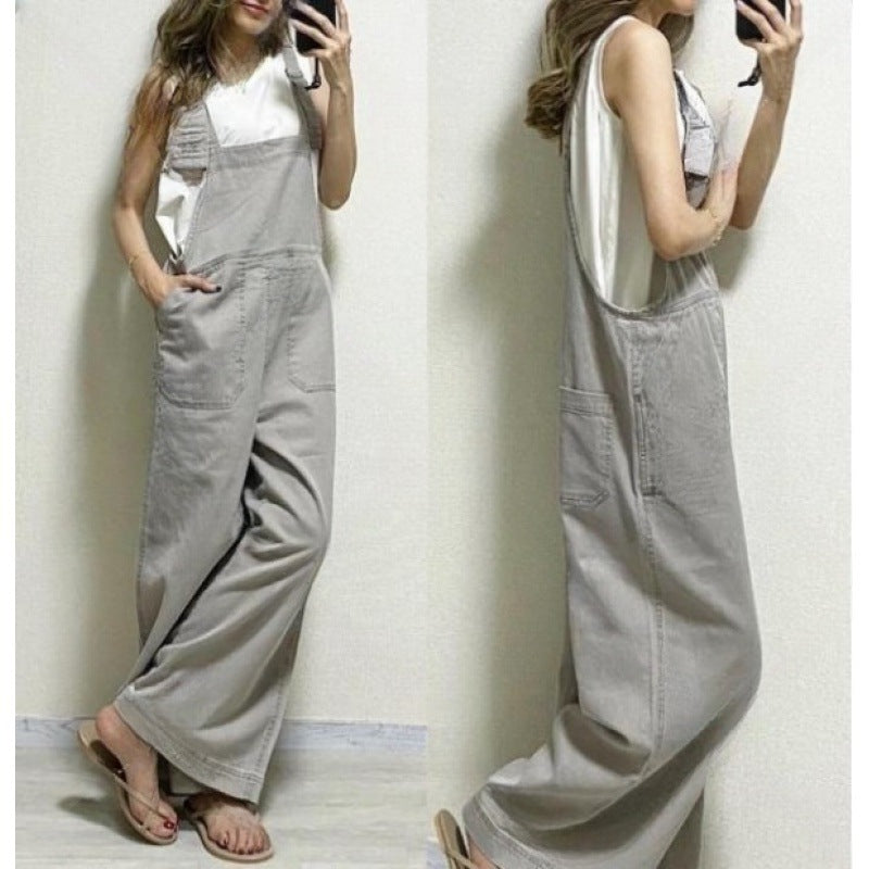 Summer Overalls Fashion Loose Straight Slimming Suspender Jumpsuit