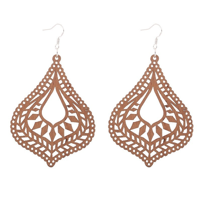 Exaggerated African Pattern Geometric Wooden Earrings Brown