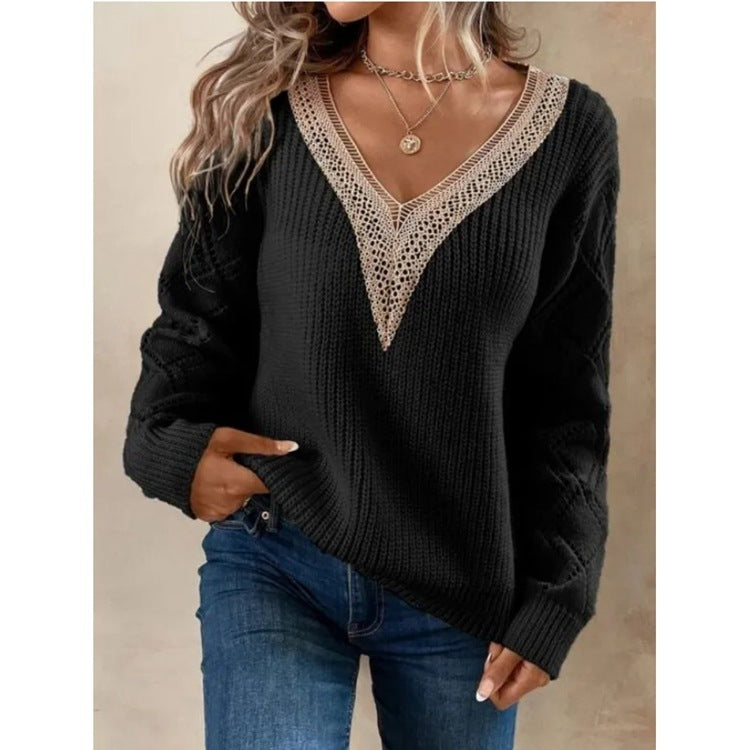 Spring And Autumn V-neck Sweater New Loose Casual