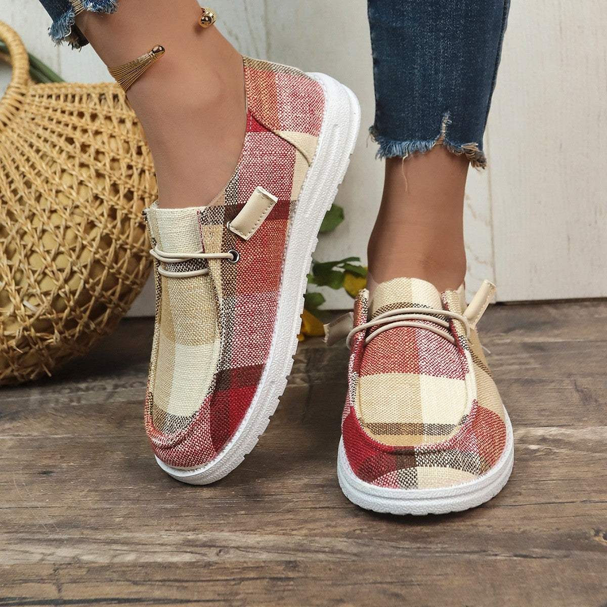 New Plaid Canvas Comfortable Flat