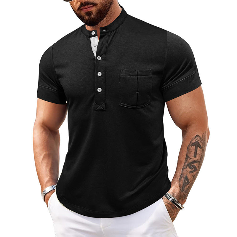 Outdoor Autumn And Winter Round Neck Open Tube Henry Short Sleeve Pocket Men's Polo Shirt