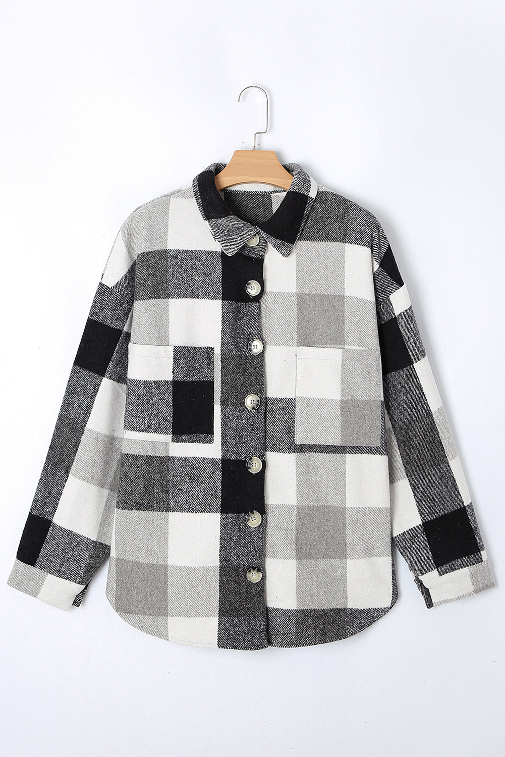 Gray Plus Size Checkered Button-Up Shacket