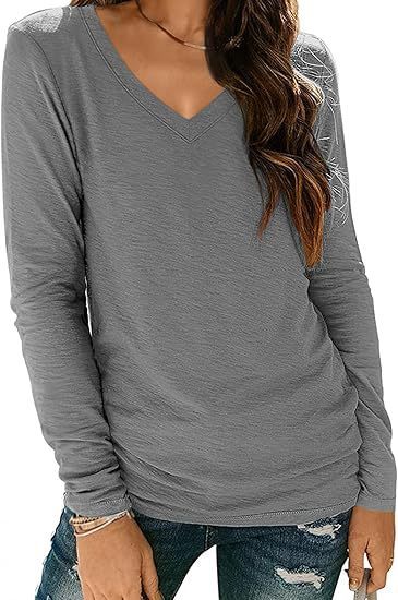 Women's V-neck Long Sleeve Loose T-shirt Shirt