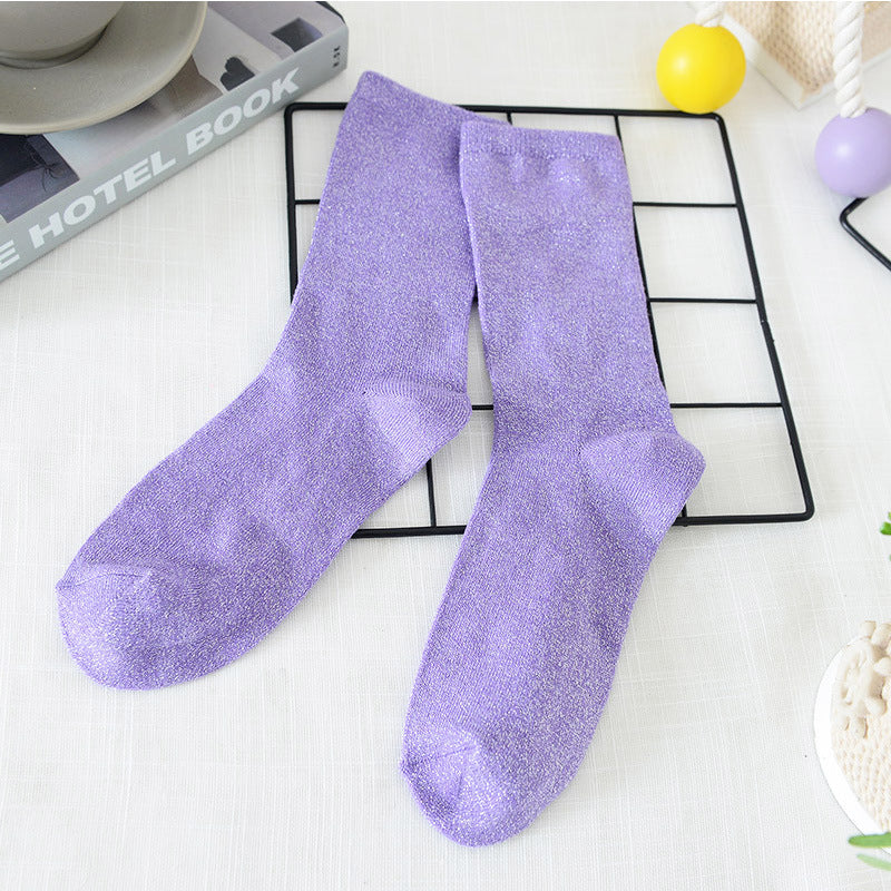 Women's Solid Color Thin Breathable  Lurex Socks