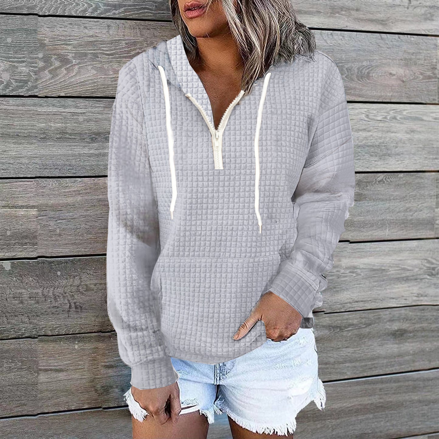 Women's Waffle Hoodie Sweater Coat