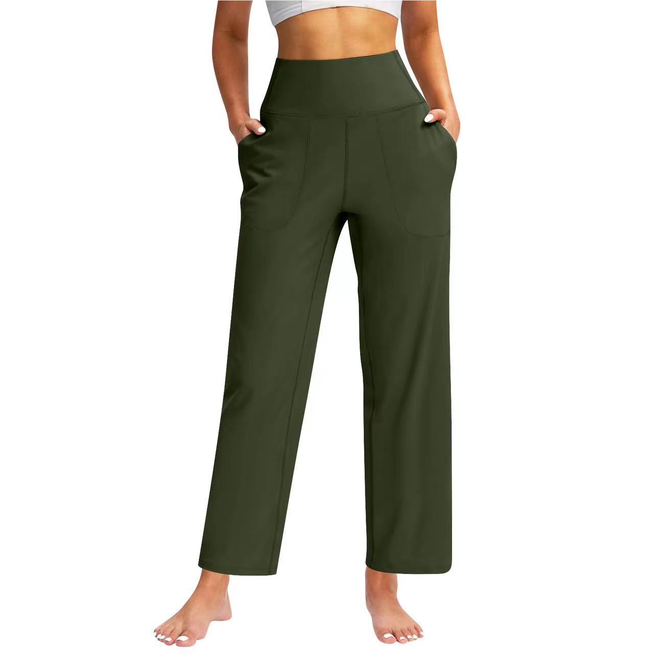 Women's High Waist Pure Color Draping Effect Straight Casual Trousers
