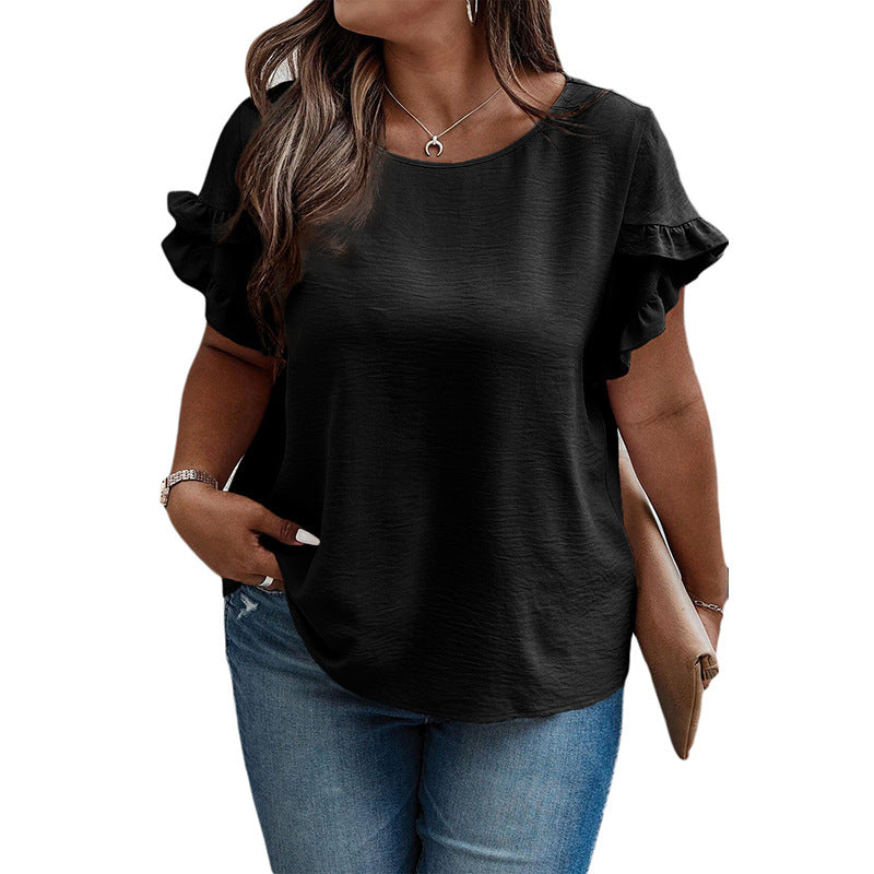 Loose Fitting Women's Ruffled Short Sleeved T-shirt