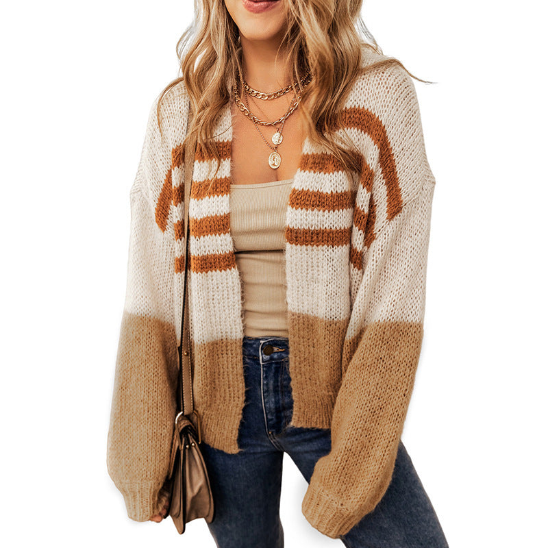 Women's Striped Contrast Cardigan Sweater