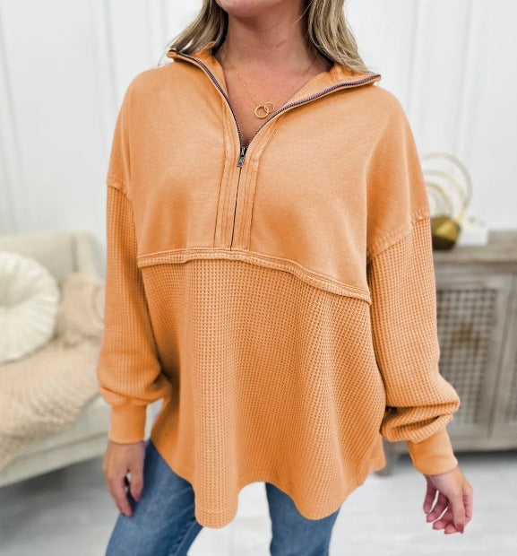 Women's Clothing Loose Zip Patchwork Sweater