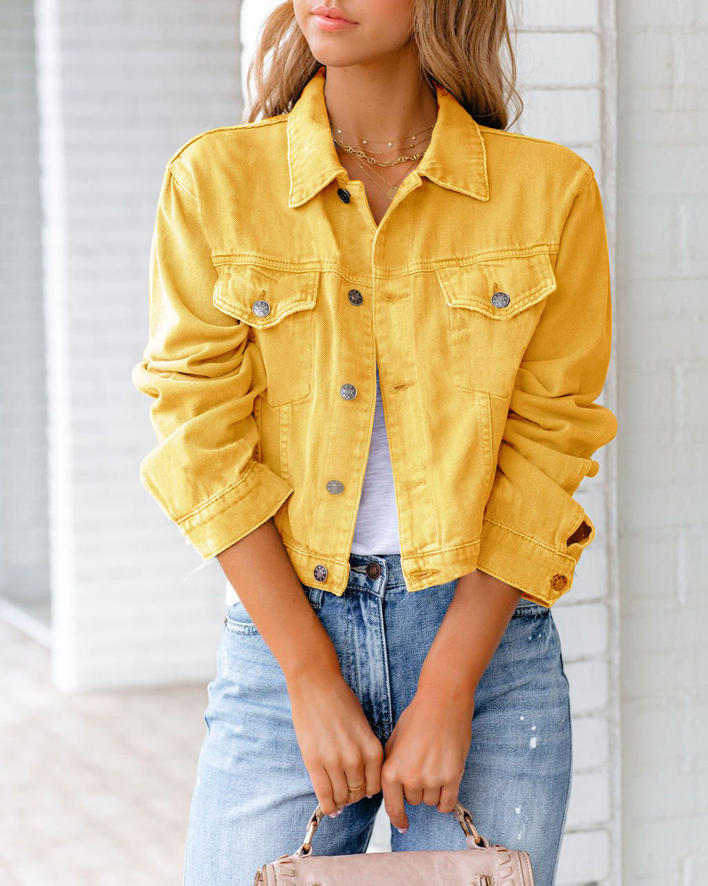 Solid Colors Mid Denim Jacket Jacket