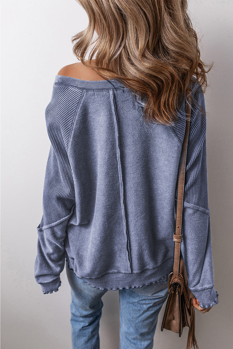 Women's Simple All-match Off-shoulder Casual Loose Round Neck Sweater