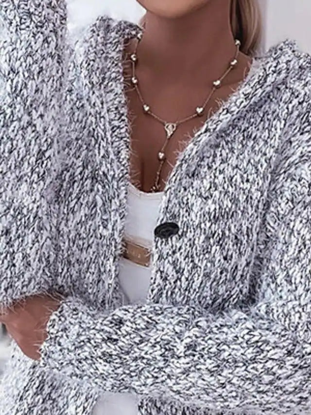 Women's Medium Length Cardigan Knitted Long Sleeve Sweater Snowflake Coat