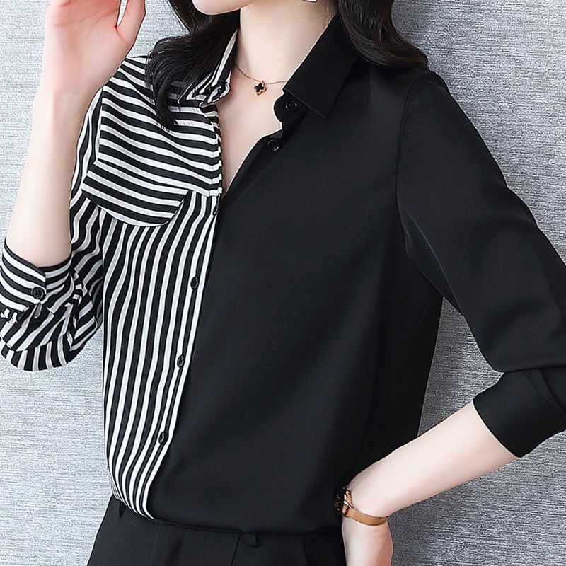 Korean Style Striped Color Matching Shirt Fashion Loose