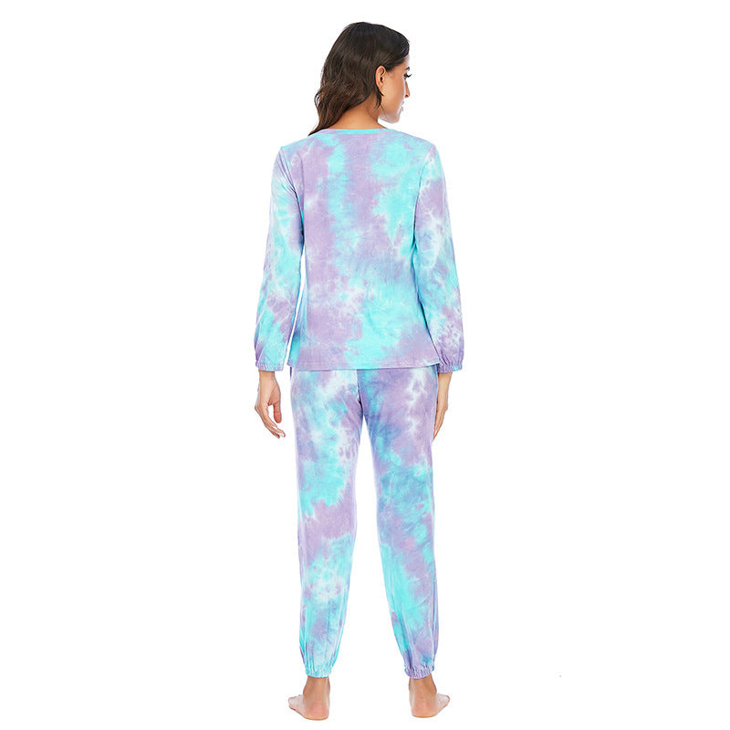 Women's Fashion Casual Tie-dye Pajamas Long Sleeve Set