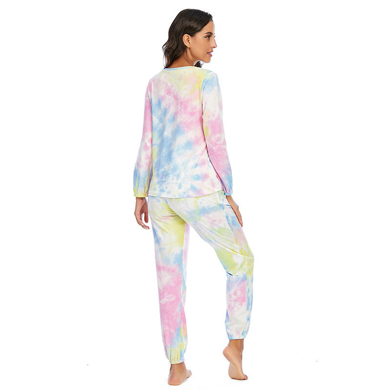 Women's Fashion Casual Tie-dye Pajamas Long Sleeve Set