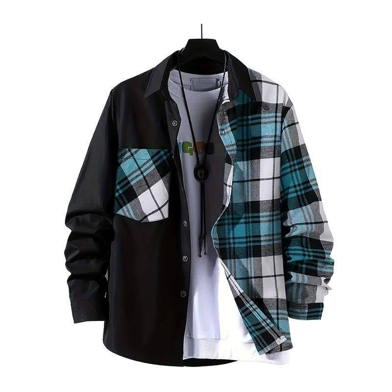 Spring Style Color-contrast Check Pocket Plaid Long Sleeve Shit Jacket