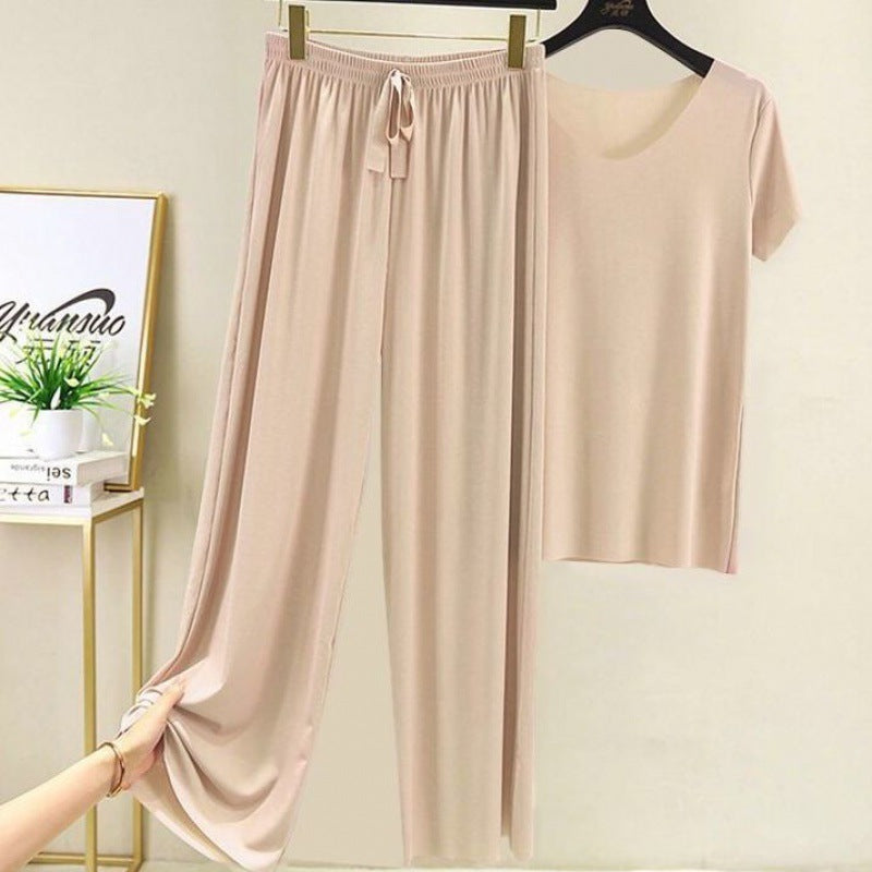 Household Clothes Suit Women's Pajamas Short Sleeved Ice Silk Texture