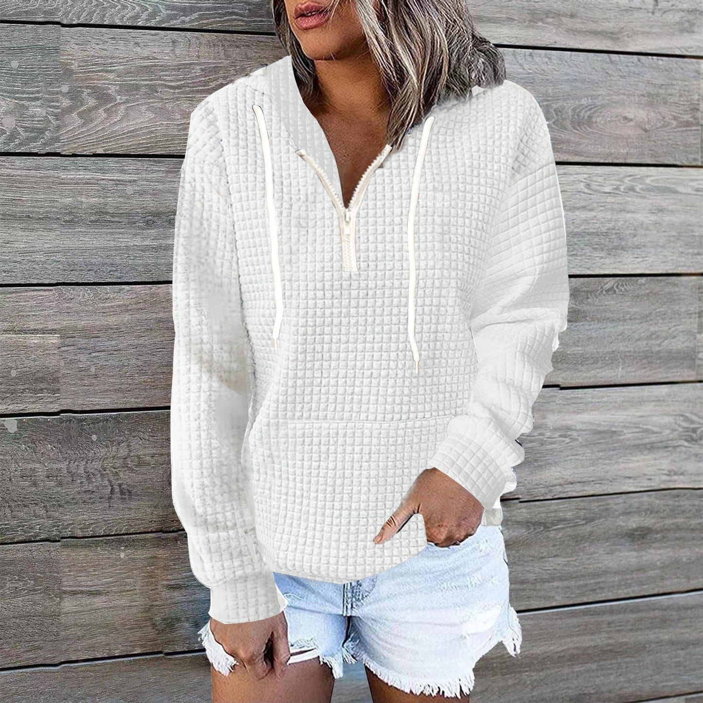 Women's Waffle Hoodie Sweater Coat