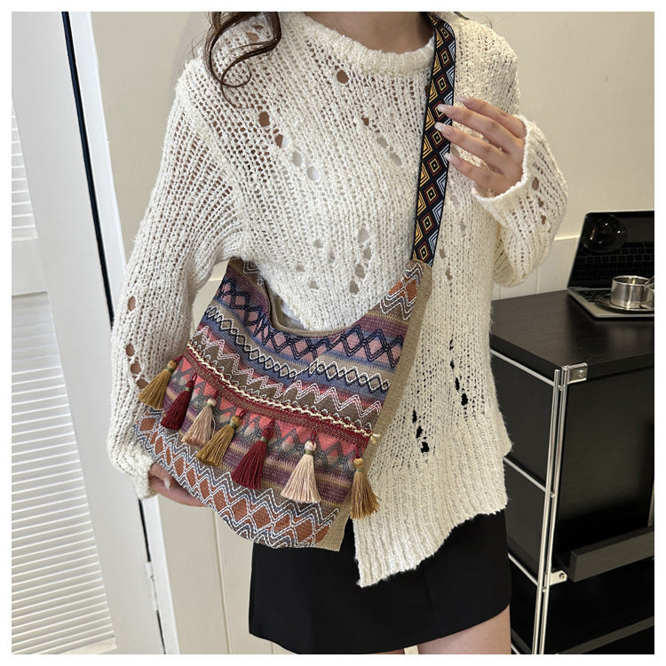 Simple Shoulder Retro Ethnic Style Large Capacity Crossbody Tote Bag